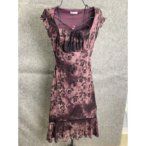 Speechless Dresses & Skirts - Y2K Speechless Pink Black Floral Dress Velvet Bow Goth Fairycore 90s Revival S